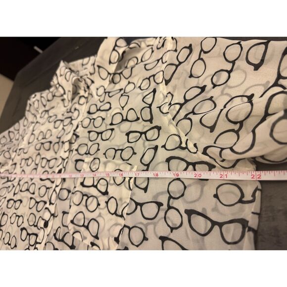 I Love HB1 Eyeglasses Print Sheer Long Sleeve Button Up - Sz L - Picture 7 of 10